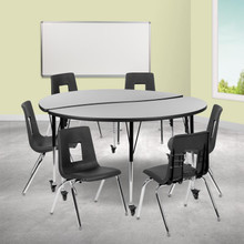 Emmy Mobile 60" Circle Wave Flexible Laminate Activity Table Set with 18" Student Stack Chairs, Grey/Black [FLF-XU-GRP-18CH-A60-HCIRC-GY-T-A-CAS-GG]