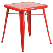Commercial Grade 23.75" Square Red Metal Indoor-Outdoor Table [FLF-CH-31330-29-RED-GG]