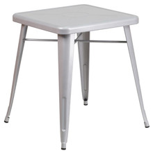 Commercial Grade 23.75" Square Silver Metal Indoor-Outdoor Table [FLF-CH-31330-29-SIL-GG]