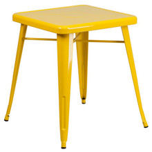 Commercial Grade 23.75" Square Yellow Metal Indoor-Outdoor Table [FLF-CH-31330-29-YL-GG]