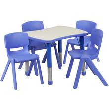 21.875''W x 26.625''L Rectangular Blue Plastic Height Adjustable Activity Table Set with 4 Chairs [FLF-YU-YCY-098-0034-RECT-TBL-BLUE-GG]