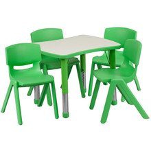 21.875''W x 26.625''L Rectangular Green Plastic Height Adjustable Activity Table Set with 4 Chairs [FLF-YU-YCY-098-0034-RECT-TBL-GREEN-GG]