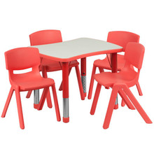 21.875''W x 26.625''L Rectangular Red Plastic Height Adjustable Activity Table Set with 4 Chairs [FLF-YU-YCY-098-0034-RECT-TBL-RED-GG]