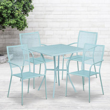 Oia Commercial Grade 28" Square Sky Blue Indoor-Outdoor Steel Patio Table Set with 4 Square Back Chairs [FLF-CO-28SQ-02CHR4-SKY-GG]