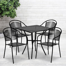 Oia Commercial Grade 28" Square Black Indoor-Outdoor Steel Patio Table Set with 4 Round Back Chairs [FLF-CO-28SQ-03CHR4-BK-GG]