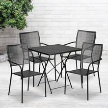 Oia Commercial Grade 28" Square Black Indoor-Outdoor Steel Folding Patio Table Set with 4 Square Back Chairs [FLF-CO-28SQF-02CHR4-BK-GG]