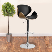Beech Bentwood Adjustable Height Barstool with Curved Back and Black Vinyl Seat [FLF-SD-2203-BEECH-GG]