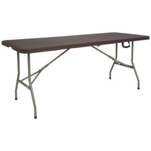 6-Foot Bi-Fold Brown Rattan Plastic Folding Table [FLF-DAD-FT-180Z-GG]