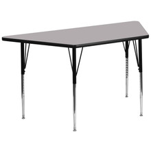 Wren 29''W x 57''L Trapezoid Grey Thermal Laminate Activity Table - Standard Height Adjustable Legs [FLF-XU-A2960-TRAP-GY-T-A-GG]
