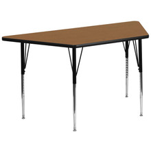 Wren 29''W x 57''L Trapezoid Oak Thermal Laminate Activity Table - Standard Height Adjustable Legs [FLF-XU-A2960-TRAP-OAK-T-A-GG]
