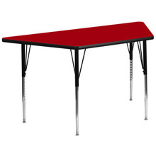 Wren 29''W x 57''L Trapezoid Red Thermal Laminate Activity Table - Standard Height Adjustable Legs [FLF-XU-A2960-TRAP-RED-T-A-GG]