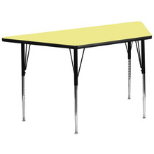 Wren 29''W x 57''L Trapezoid Yellow Thermal Laminate Activity Table - Standard Height Adjustable Legs [FLF-XU-A2960-TRAP-YEL-T-A-GG]