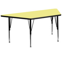 Wren 29''W x 57''L Trapezoid Yellow Thermal Laminate Activity Table - Height Adjustable Short Legs [FLF-XU-A2960-TRAP-YEL-T-P-GG]