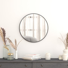 24" Round Black Metal Framed Wall Mirror - Large Accent Mirror for Bathroom, Vanity, Entryway, Dining Room, & Living Room [FLF-RH-M003-RD60MB-BK-GG]