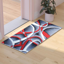 Atlan Collection 2' x 3' Red Abstract Area Rug - Olefin Rug with Jute Backing - Entryway, Living Room or Bedroom [FLF-KP-RG951-23-RD-GG]