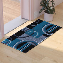 Audra Collection 2' x 3' Turquoise Geometric Abstract Area Rug - Olefin Rug with Jute Backing - Entryway, Living Room, or Bedroom [FLF-KP-RG953-23-TQ-GG]