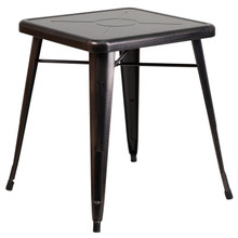 Commercial Grade 23.75" Square Black-Antique Gold Metal Indoor-Outdoor Table [FLF-CH-31330-29-BQ-GG]