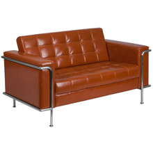 HERCULES Lesley Series Contemporary Cognac LeatherSoft Loveseat with Encasing Frame [FLF-ZB-LESLEY-8090-LS-COG-GG]