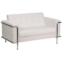 HERCULES Lesley Series Contemporary Melrose White LeatherSoft Loveseat with Encasing Frame [FLF-ZB-LESLEY-8090-LS-WH-GG]