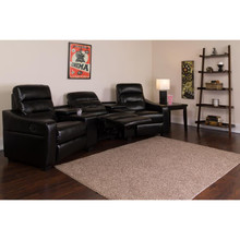 Futura Series 3-Seat Reclining Black LeatherSoft Theater Seating Unit with Cup Holders [FLF-BT-70380-3-BK-GG]