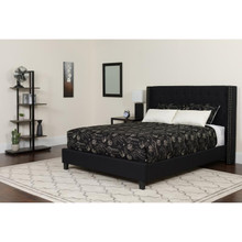 Riverdale Twin Size Tufted Upholstered Platform Bed in Black Fabric with Memory Foam Mattress [FLF-HG-BMF-37-GG]