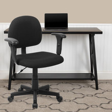 Mid-Back Black Fabric Swivel Task Office Chair with Adjustable Arms [FLF-BT-660-1-BK-GG]
