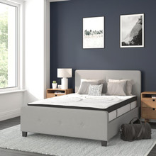 Tribeca Full Size Tufted Upholstered Platform Bed in Light Gray Fabric with 10 Inch CertiPUR-US Certified Pocket Spring Mattress [FLF-HG-BM10-26-GG]