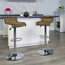 Contemporary Wicker Adjustable Height Barstool with Waterfall Seat and Chrome Base [FLF-DS-712-GG]