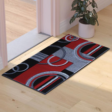 Audra Collection 2' x 3' Red Geometric Abstract Area Rug - Olefin Rug with Jute Backing - Entryway, Living Room, or Bedroom [FLF-KP-RG953-23-RD-GG]