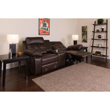 Reel Comfort Series 2-Seat Reclining Brown LeatherSoft Theater Seating Unit with Straight Cup Holders [FLF-BT-70530-2-BRN-GG]