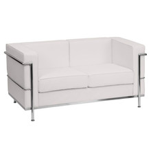 HERCULES Regal Series Contemporary Melrose White LeatherSoft Loveseat with Encasing Frame [FLF-ZB-REGAL-810-2-LS-WH-GG]