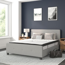 Tribeca Queen Size Tufted Upholstered Platform Bed in Light Gray Fabric with 10 Inch CertiPUR-US Certified Pocket Spring Mattress [FLF-HG-BM10-27-GG]
