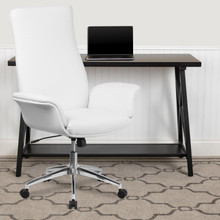 High Back White LeatherSoft Executive Swivel Office Chair with Flared Arms [FLF-BT-88-WH-GG]
