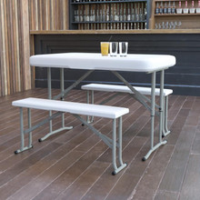 3 Piece Portable Plastic Folding Bench and Table Set [FLF-DAD-YCZ-103-GG]