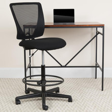 Ergonomic Mid-Back Mesh Drafting Chair with Black Fabric Seat and Adjustable Foot Ring [FLF-GO-2100-GG]