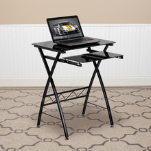 Black Tempered Glass Computer Desk with Pull-Out Keyboard Tray [FLF-NAN-CP-60-GG]