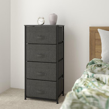 4 Drawer Wood Top Black Cast Iron Frame Vertical Storage Dresser with Dark Gray Easy Pull Fabric Drawers [FLF-WX-5L203-X-BK-GR-GG]