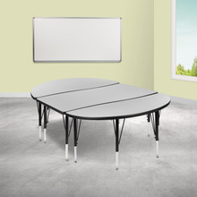 Emmy 2 Piece 76" Oval Wave Flexible Grey Thermal Laminate Activity Table Set - Height Adjustable Short Legs [FLF-XU-GRP-A3048CON-48-GY-T-P-GG]