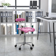 Vibrant Pink and Chrome Swivel Task Office Chair with Tractor Seat [FLF-LF-214-PINK-GG]