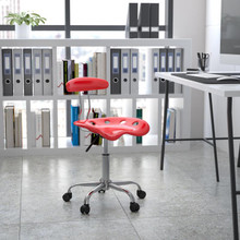 Vibrant Red and Chrome Swivel Task Office Chair with Tractor Seat [FLF-LF-214-RED-GG]