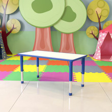 23.625''W x 47.25''L Rectangular Blue Plastic Height Adjustable Activity Table with Grey Top [FLF-YU-YCY-060-RECT-TBL-BLUE-GG]