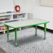 23.625''W x 47.25''L Rectangular Green Plastic Height Adjustable Activity Table with Grey Top [FLF-YU-YCY-060-RECT-TBL-GREEN-GG]