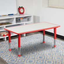 23.625''W x 47.25''L Rectangular Red Plastic Height Adjustable Activity Table with Grey Top [FLF-YU-YCY-060-RECT-TBL-RED-GG]