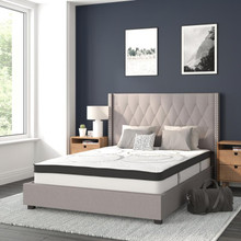 Riverdale Full Size Tufted Upholstered Platform Bed in Light Gray Fabric with 10 Inch CertiPUR-US Certified Pocket Spring Mattress [FLF-HG-BM10-42-GG]