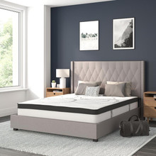 Riverdale Queen Size Tufted Upholstered Platform Bed in Light Gray Fabric with 10 Inch CertiPUR-US Certified Pocket Spring Mattress [FLF-HG-BM10-43-GG]