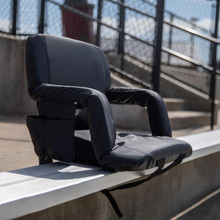 Black Portable Lightweight Reclining Stadium Chair with Armrests, Padded Back & Seat with Dual Storage Pockets and Backpack Straps [FLF-FV-FA090-BK-GG]