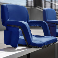 Set of 2 Blue Portable Lightweight Reclining Stadium Chairs with Armrests Padded Back Seat Storage Pockets Backpack Straps FLF FV FA090 BL 2 GG EventsWholesale