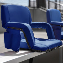 Blue Portable Lightweight Reclining Stadium Chair with Armrests, Padded Back & Seat with Dual Storage Pockets and Backpack Straps [FLF-FV-FA090-BL-GG]