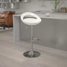 Contemporary White Plastic Adjustable Height Barstool with Rounded Cutout Back and Chrome Base [FLF-CH-TC3-1062-WH-GG]