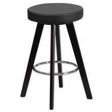Trenton Series 24'' High Contemporary Cappuccino Wood Counter Height Stool with Black Vinyl Seat [FLF-CH-152600-BK-VY-GG]